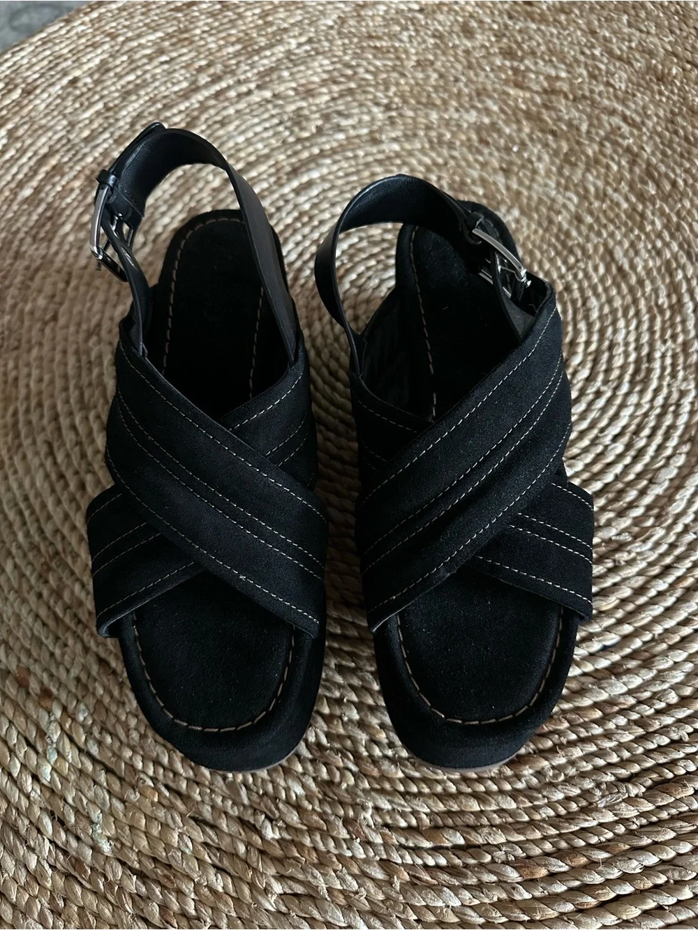 Free People Beach Party Platform Sandal in Black Suede Size 7.5